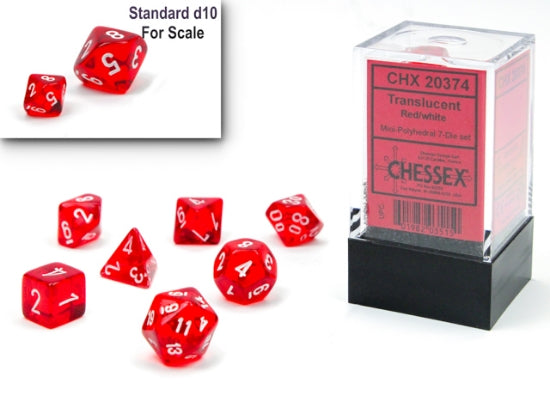 Dados mini polyhedral 7 die translucent red/white
