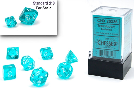Dados mini polyhedral 7 die translucent teal/white