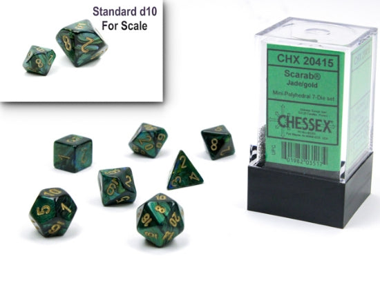 Dados mini polyhedral set green/gold