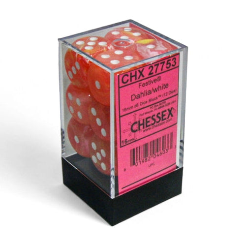 Dados Dahlia/white - 16mm d6 Dice Block (12 Dice)