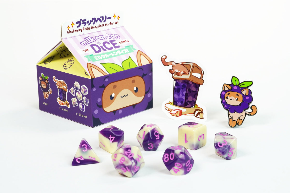 Milk Carton Dice: Blackberry Kitty Dice