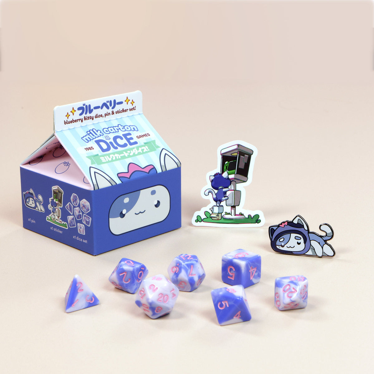 Milk Carton Dice: Blueberry Kitty Dice