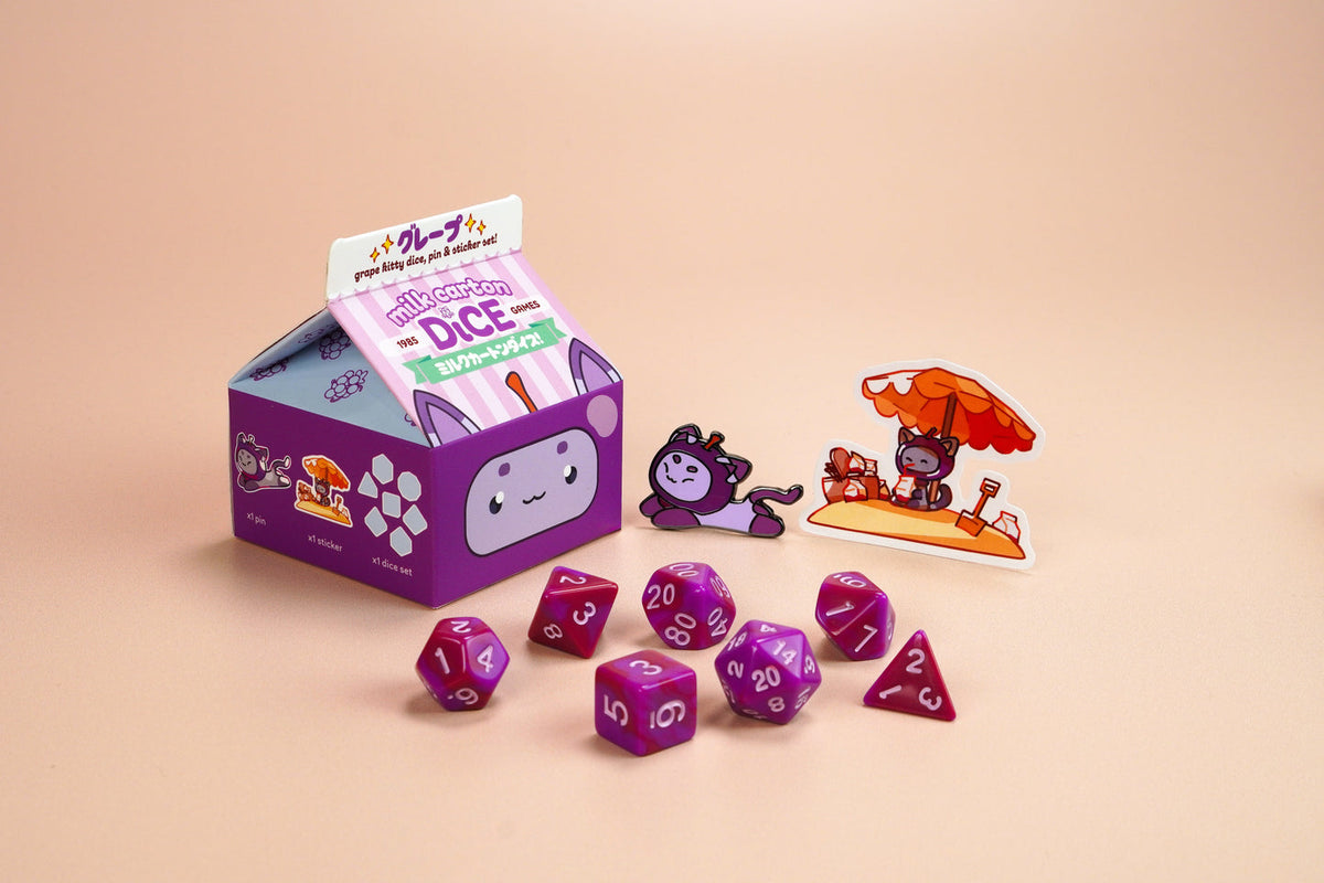Milk Carton Dice: Grape Kitty Dice