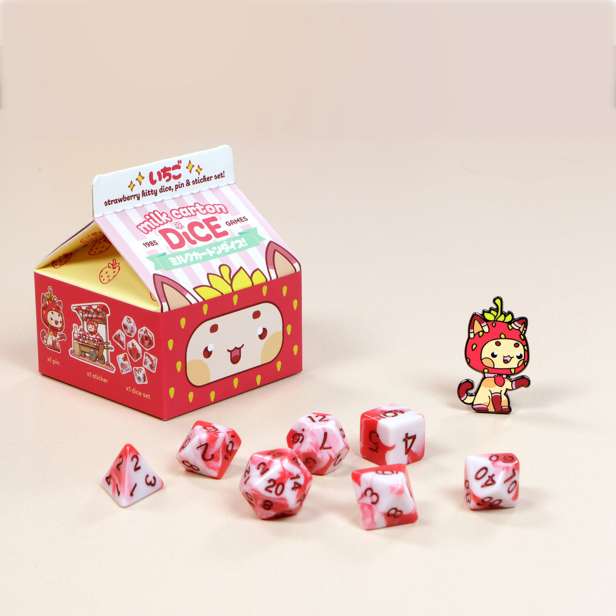 Milk Carton Dice: Strawberry Kitty Dice