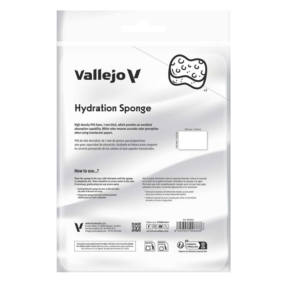 Vallejo – Wet Palette | Hydration Sponge Refill (2 piezas)